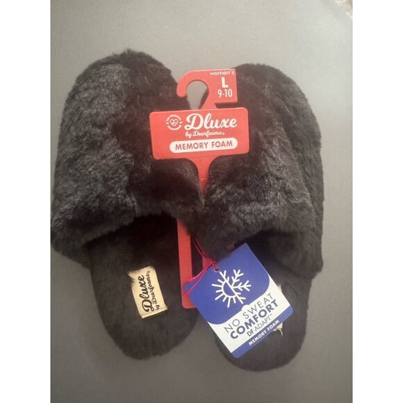 New Dluxe by Dearfoams  Comfort Women's Large 9 - 10 Black Plush Clog Slippers - Picture 1 of 3